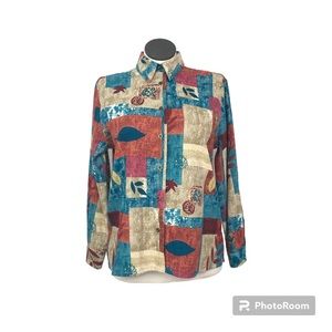 KORET PETITE Button Up Shirt Womens Size MP Multicolor Long Sleeve Collared Neck